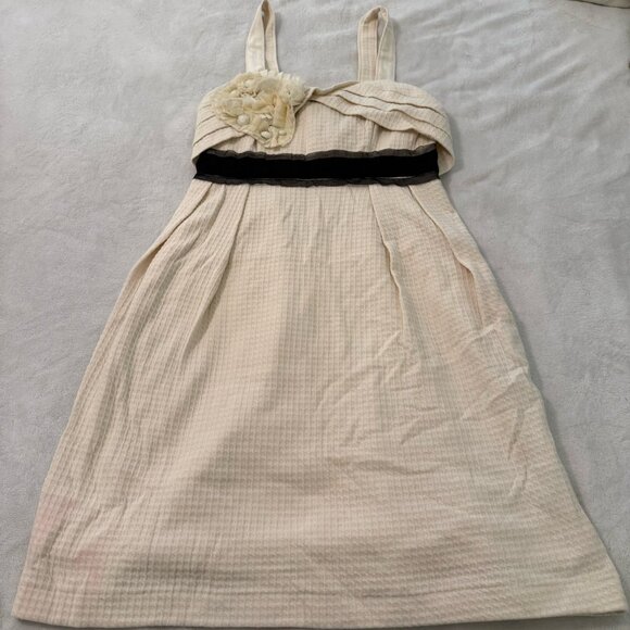 Anthropologie Deletta Breakfasting Dress Waffle Knit Cream Black Sash Size S - Picture 1 of 11